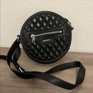 Diesel Quilted Black Round Crossbody Bag